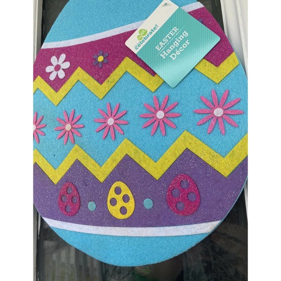 Yellow Blue Purple Glitter Flowers Easter Egg Wreath Wall Decor Door Sign Plaque - Picture 5 of 6